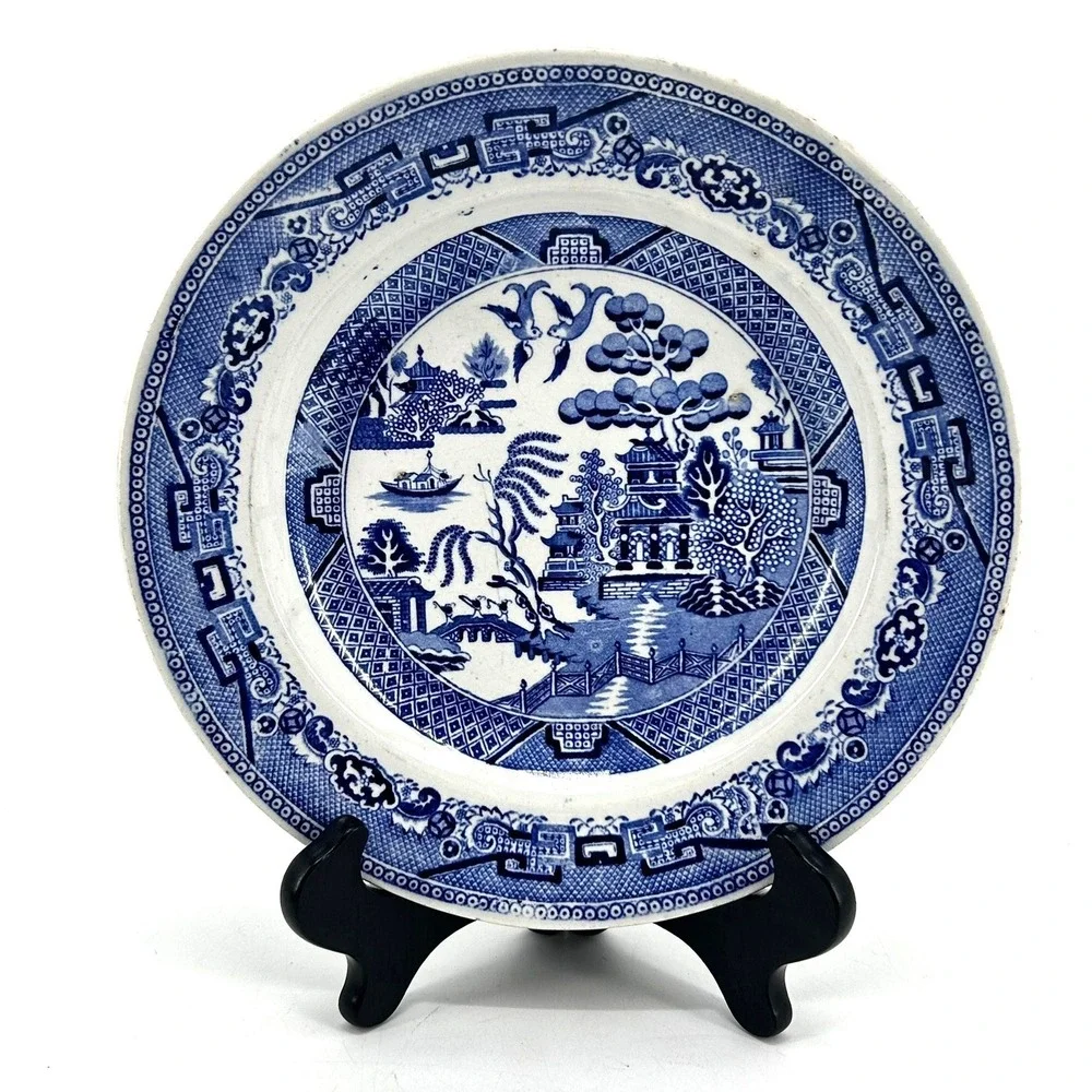 Antique J Wood Newcastle Blue Willow Transferware Plate English Staffordshire